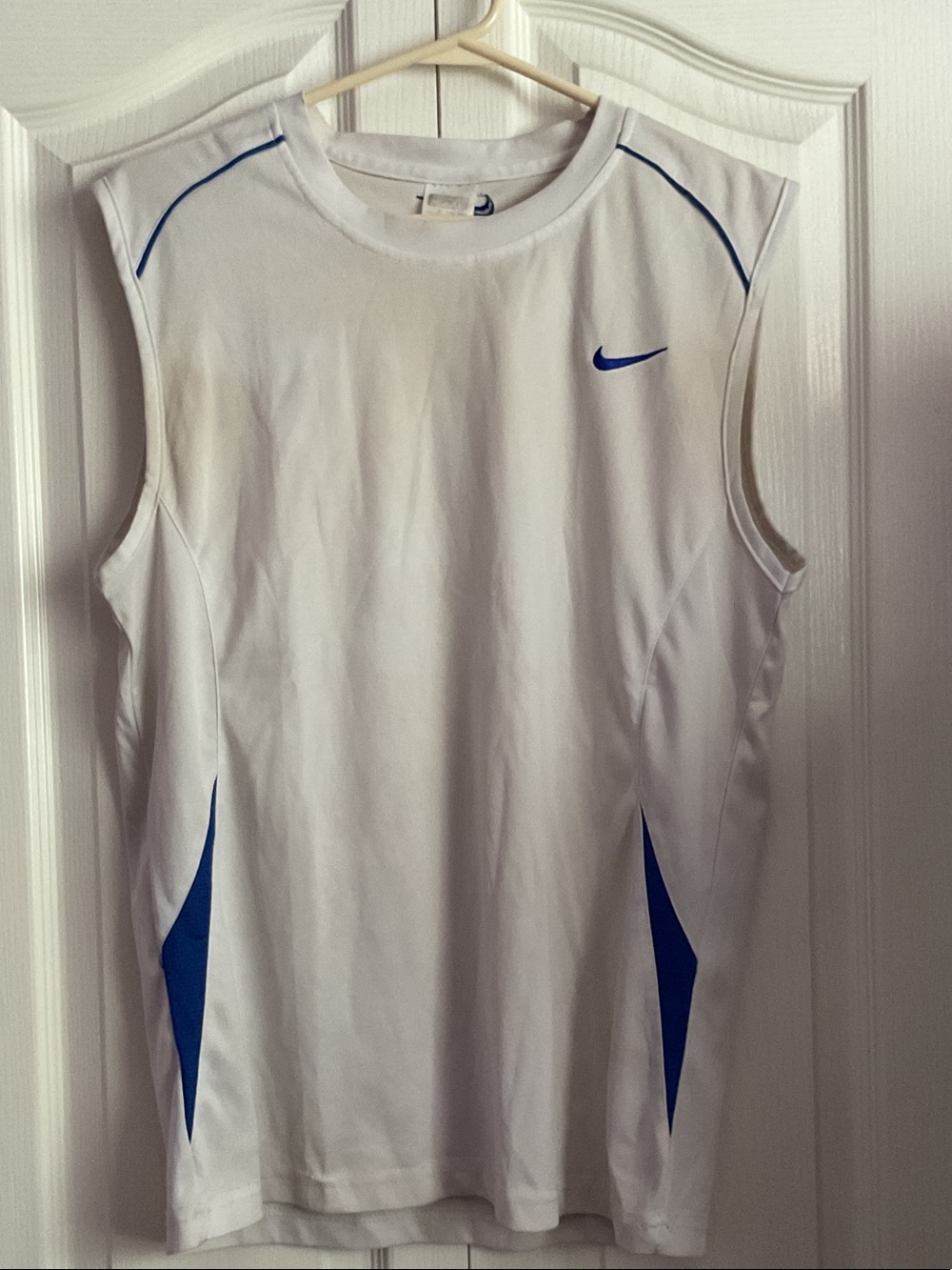 Nike White Muscle Tank with Blue Swoosh & Panels